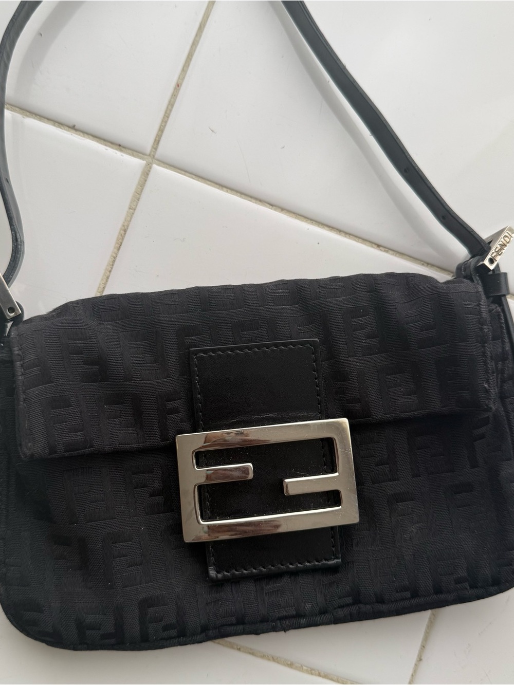 Vintage Fendi FF Black Zucchino Mini Baguette